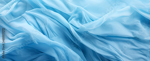 Texture, background, pattern. Silk fabric is transparent, blue, turquoise, white.