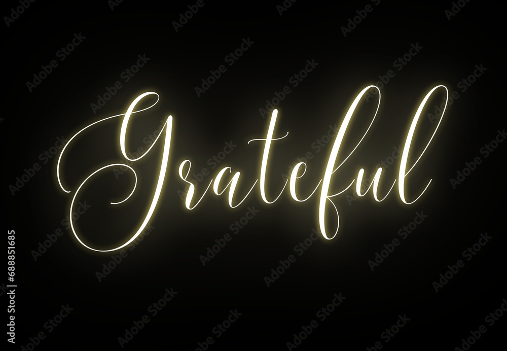 Grateful glowing pink text on black background