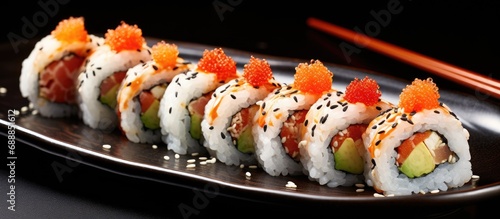 Japanese cuisine includes California Rolls with shrimp and avocado.