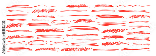 Red divides, strike through lines, underlines collection. Hand drawn vector scribble brush strokes. photo