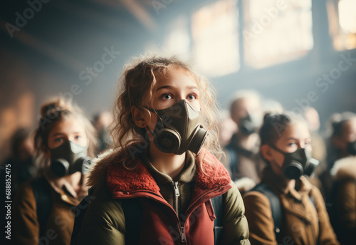 Group of girls with gas masks on education for self protection