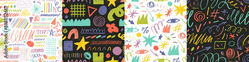 Wallpaper Mural Collection of seamless patterns with various colorful charcoal shapes and lines. Torontodigital.ca