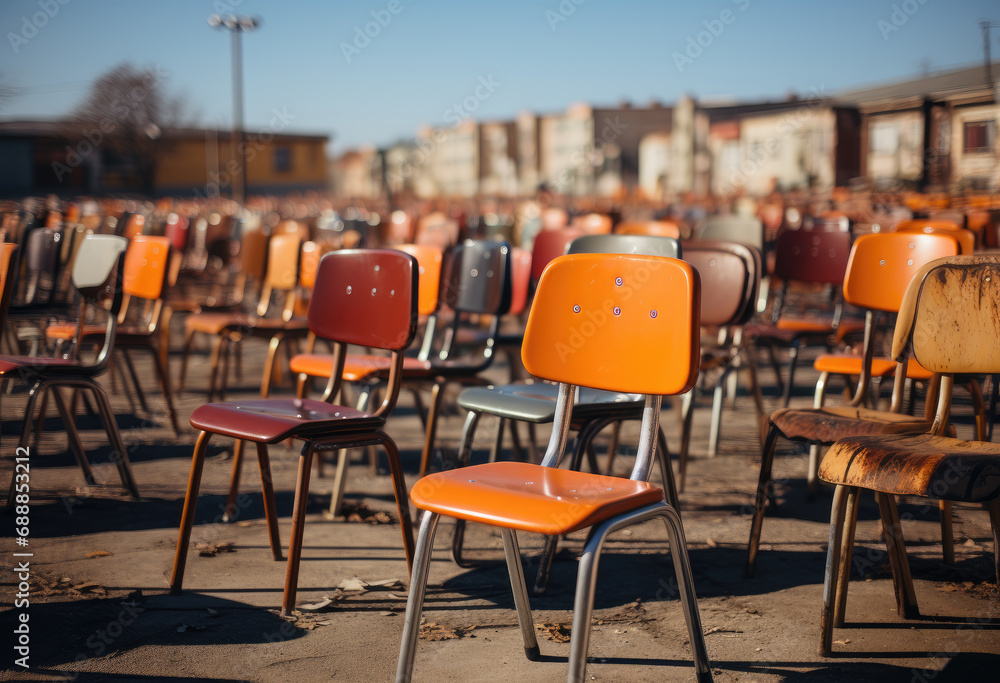 Chairs lined up outside