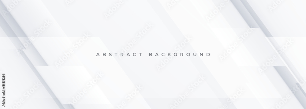 White wide 3D geometric abstract background. White abstract modern technology banner design. Vector illustration