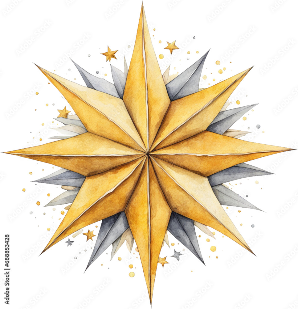 Golden star icon on isolated white background, watercolor style Golden star icon on isolated white background, watercolor style