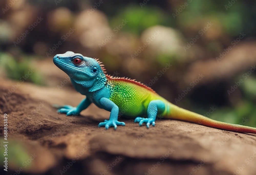 Fototapeta premium Colorful lizard Beautiful animals nature with fantasy ink cartoon paint and plasticine toy Fun background