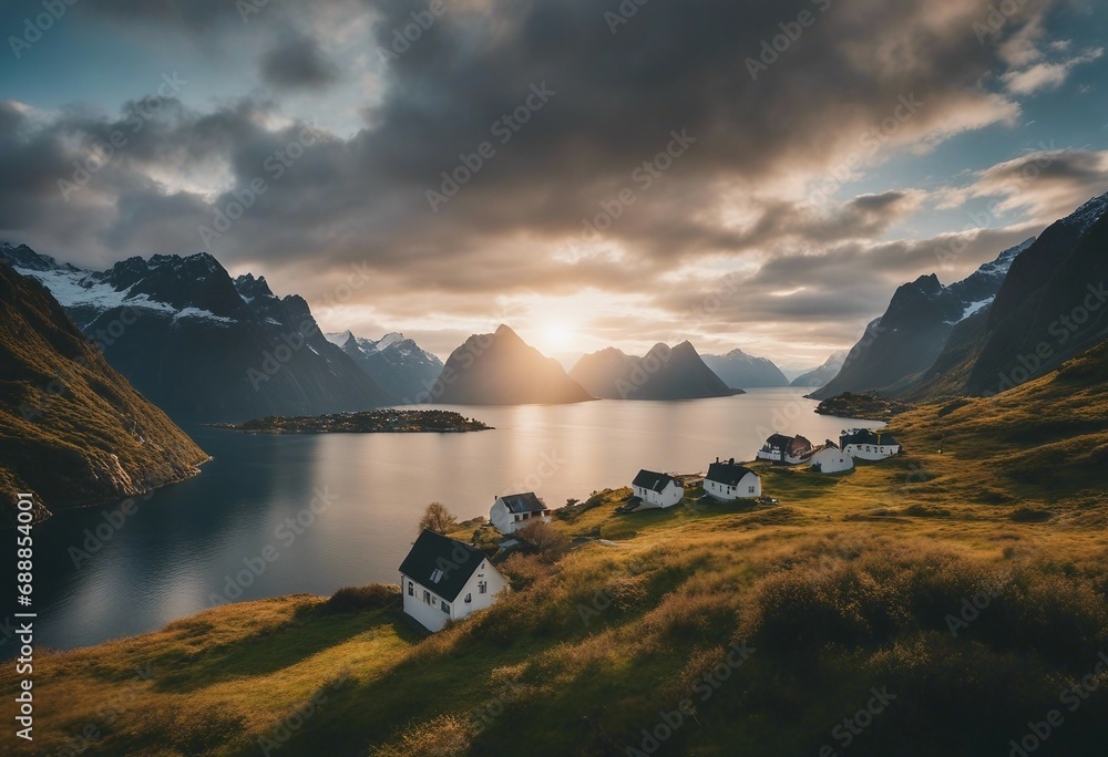 Scenic photo of stunning natural background Picturesque scenery of fjords