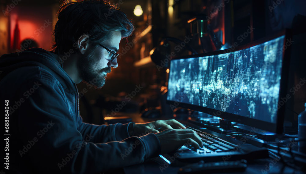 Fototapeta premium Experienced and skilled guy expert editing data