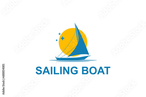 Dhow ship sailboat logo, with sunset silhouette, simple minimalist design.