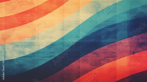 vintage grunge retro texture  background with colorful stripes and waves , nostalgic design photo