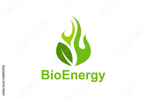 Renewable energy eco logo with leaf and fire element symbols