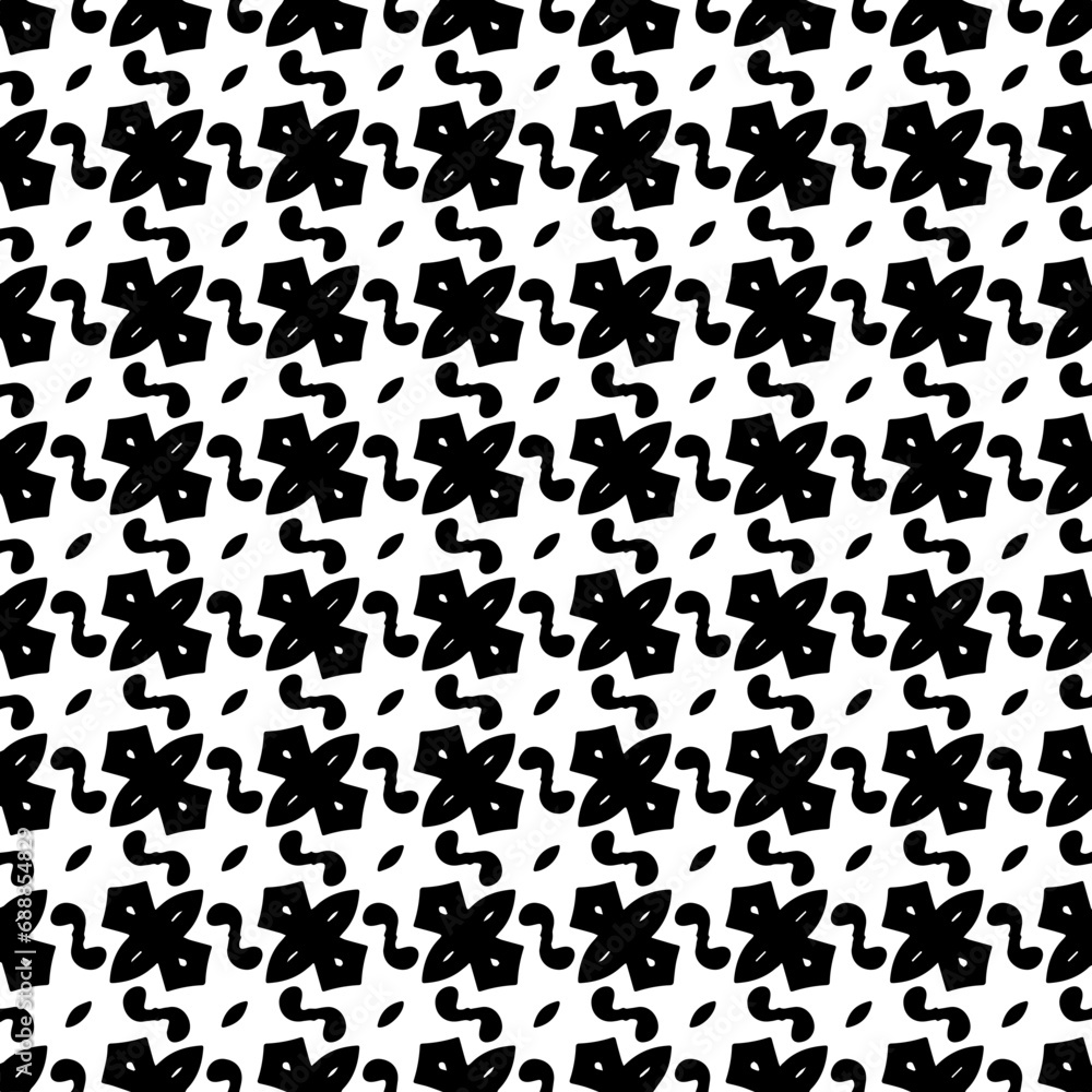 Wallpaper with Seamless repeating pattern.  Black and white pattern . Abstract background. Monochrome texture  for web page, textures, card, poster, fabric, textile.
