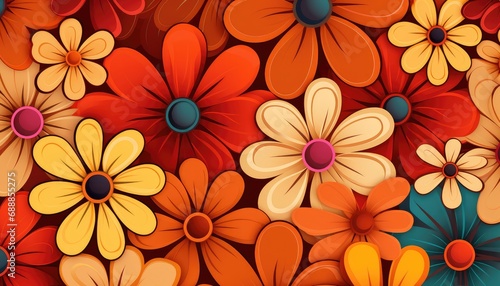 A vintage groovy flower pattern different shapes  background  