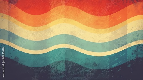 vintage grunge retro texture  background with colorful stripes and waves , nostalgic design photo
