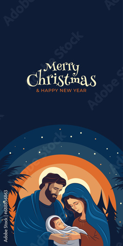 Christmas Eve scene. Birth of jesus christ. Merry Christmas. Holy Family