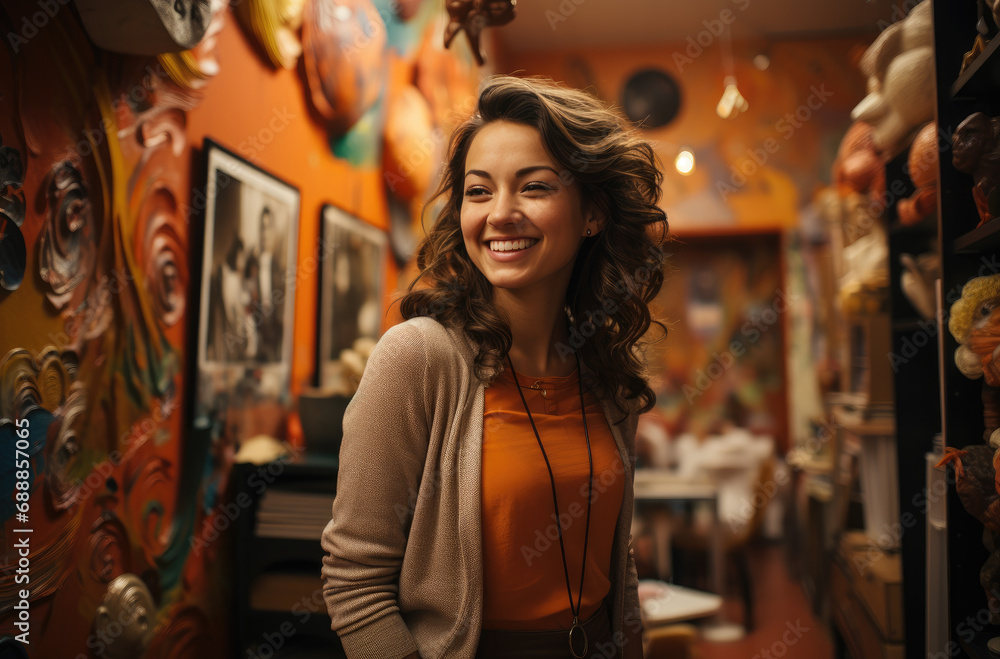 Cheerful woman in the restaurant