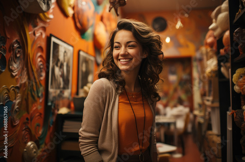 Cheerful woman in the restaurant