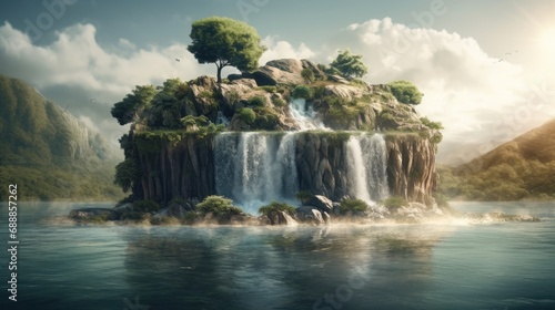 tropical island beach, fantasy landscape. Created with generative AI 