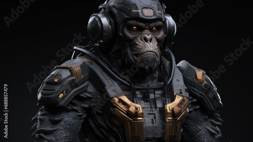 cyberpunk gorilla mercenary. Created with Generative AI. 