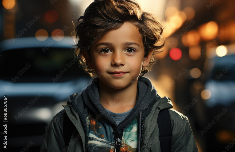 Smiling boy in front of school Smiling boy in front of school