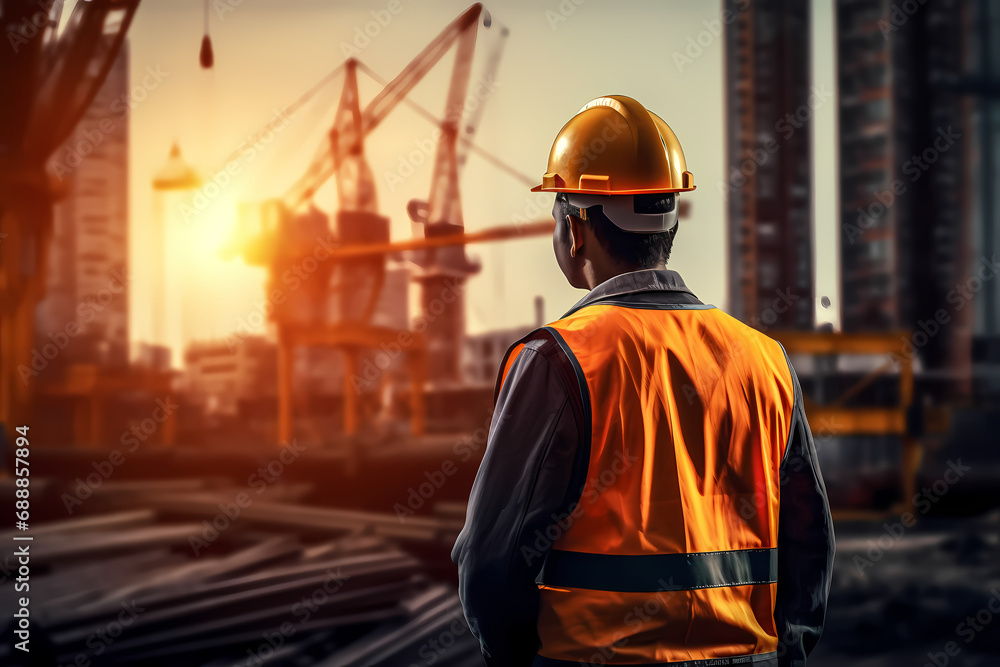 Back view of construction engineer