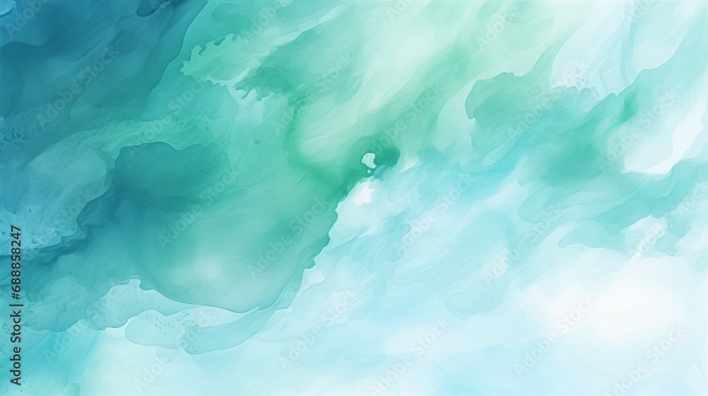 Blue and Green Abstract Painting with a Serene Sky
