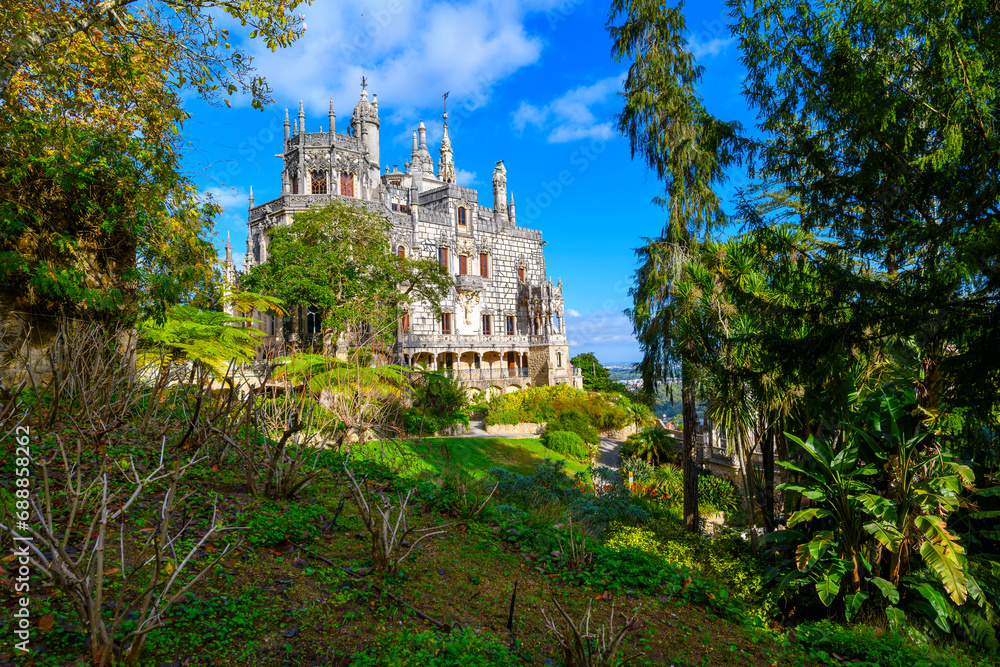 The 16th century Renaissance style Quinta da Regaleira nanor and palace and grounds at Sintra, Portugal, classified as a World Heritage Site by UNESCO.