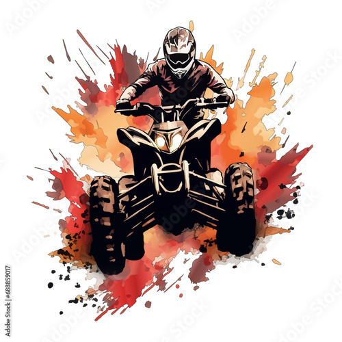 Person riding on a four wheeler ATV grosser,  illustration against white background ¥