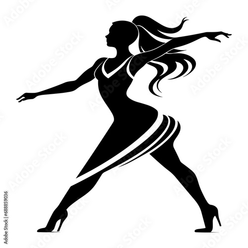 A Silhouette of a Woman Dancing, black vector design against white background 