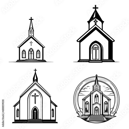 Historic Church Icons – Black Vector Set of Different Church Styles for Religion, Architecture or Cultural Design Projects ¥