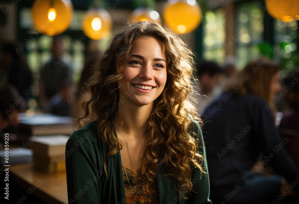 Cute female student sitting in the library