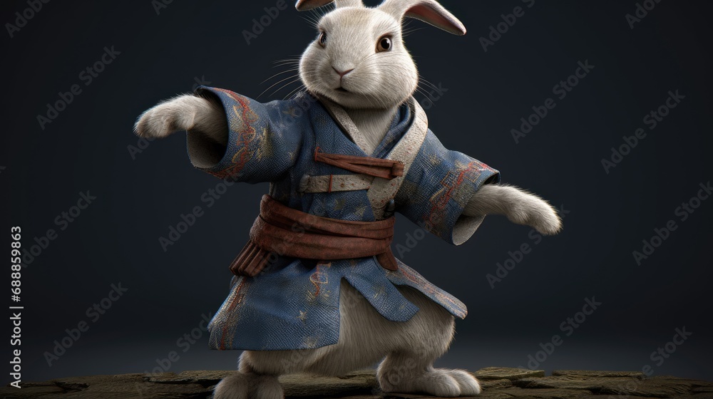Bunny practicing martial arts. Created with Generative AI. Bunny practicing martial arts. Created with Generative AI.