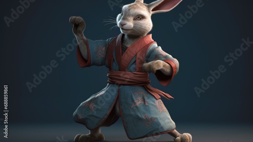 Bunny practicing martial arts. Created with Generative AI. 