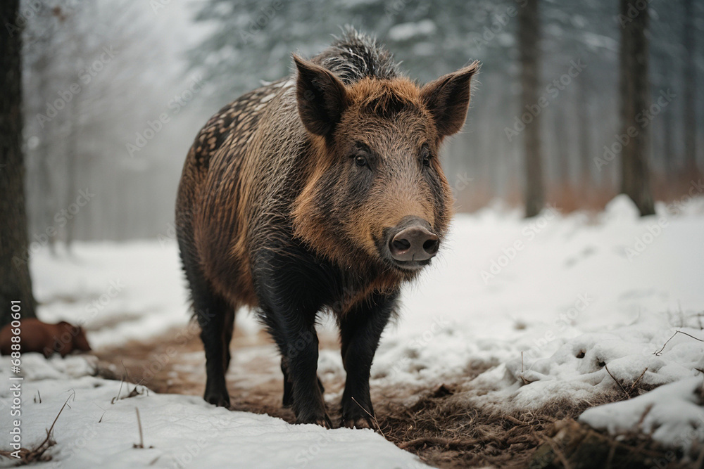 Wild boar in winter scenery ( Sus scrofa ) Wild boar in winter scenery ( Sus scrofa )