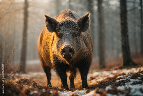 Wild boar in winter scenery ( Sus scrofa ) photo