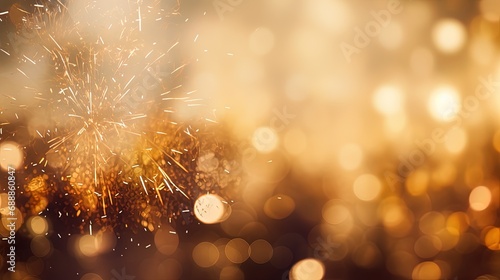 Golden glitter and fireworks In abstract defocused lights. 