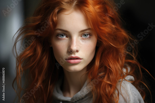 Beautiful young girl with red hair 