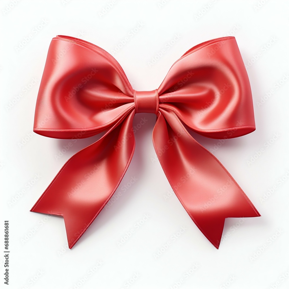 Elegant Red Satin Ribbon Bow Isolated on White. Generative ai