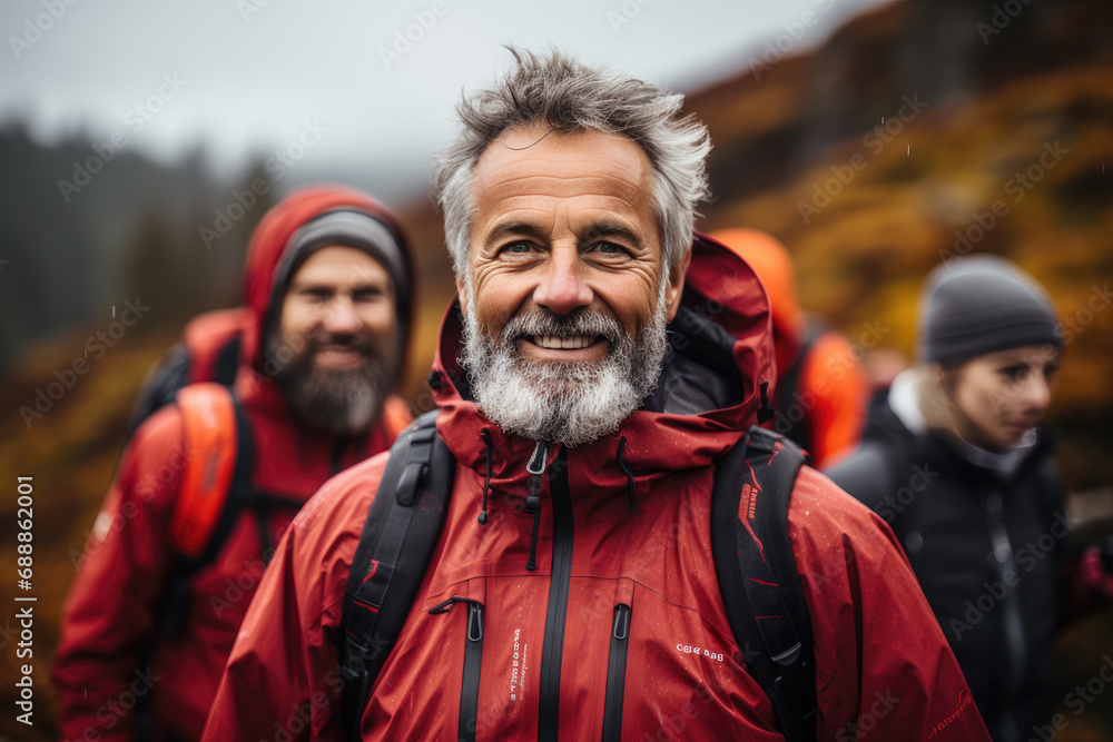 Handsome guy takes a break while conquering mountain peaks Handsome guy takes a break while conquering mountain peaks