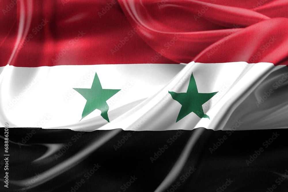 3D-Illustration of a Syria flag - realistic waving fabric flag 3D-Illustration of a Syria flag - realistic waving fabric flag