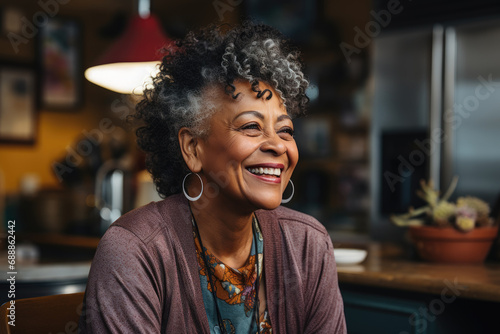 African american retired woman enjoy in life © Larisa AI