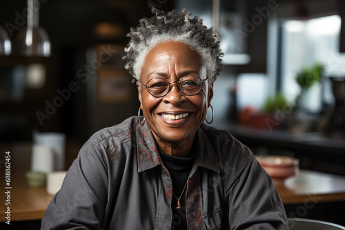 Portrait of smiling retired black lady