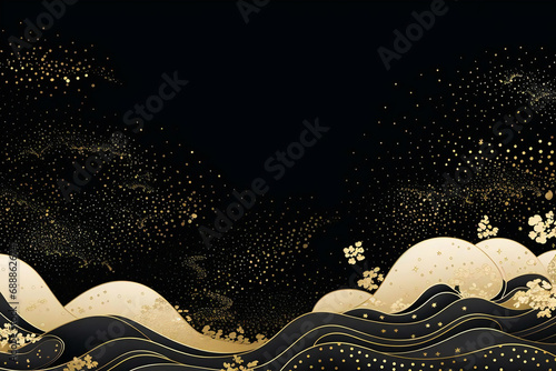 Cool and cool background material with gold and black Japanese pattern, Generative AI