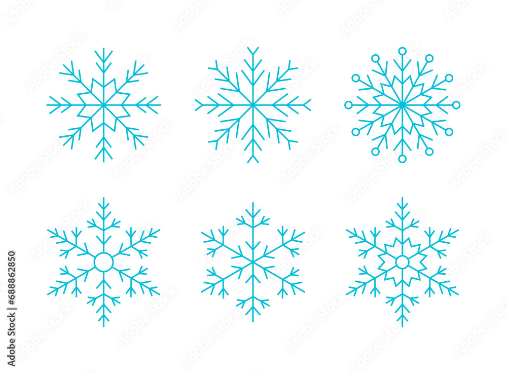 Set of snowflake icons for winter season. Design elements symbolizing snow, snowflakes, ice, crystals, winter, frost, cold weather and Christmas. Set of snowflake icons for winter season. Design elements symbolizing snow, snowflakes, ice, crystals, winter, frost, cold weather and Christmas.