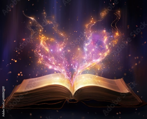 Enchanted magic book. Concept of education, imagination and creativity from reading books. photo