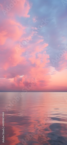 Light pink clouds in sunset blue sky. Pastel colors of clouds, sunrise sundown natural dreamy background for a product, wallpaper for a screen lock, banner