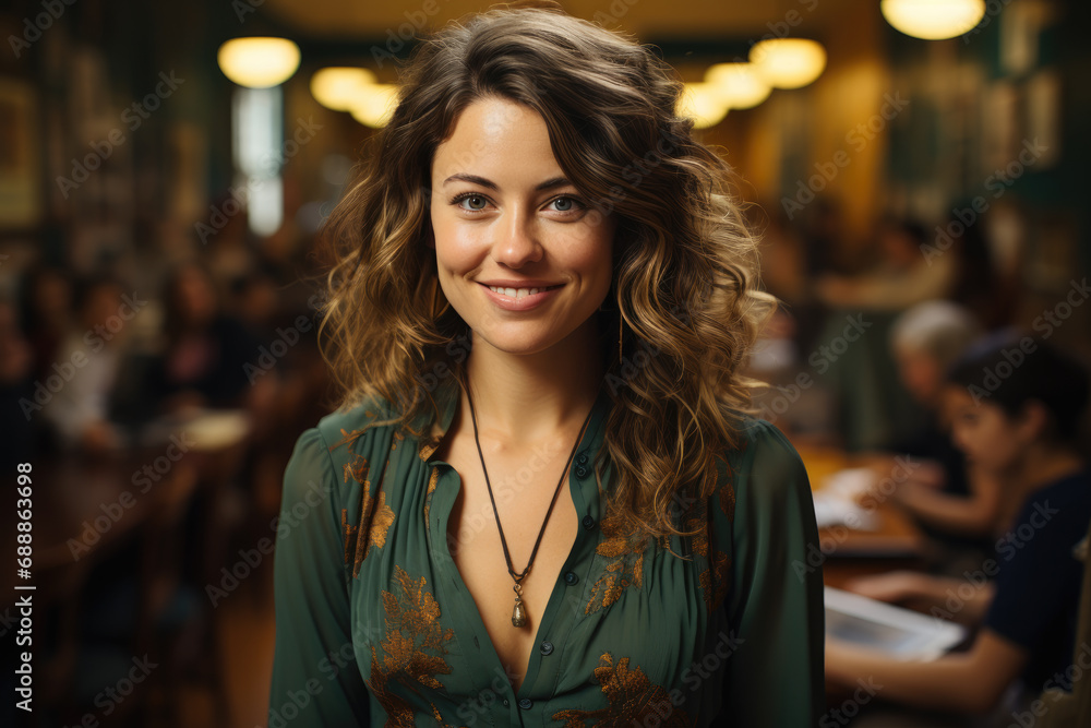Obraz premium Brunette girl in cafe bar