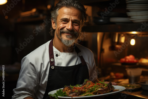 Urban handsome cook with tasty food