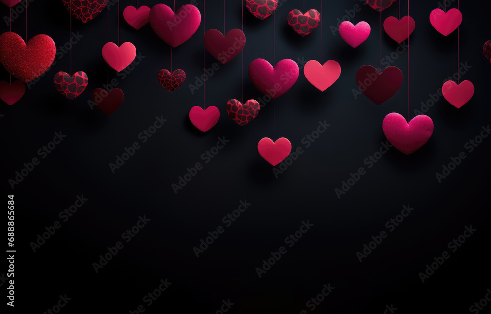 Red hearts on dark background