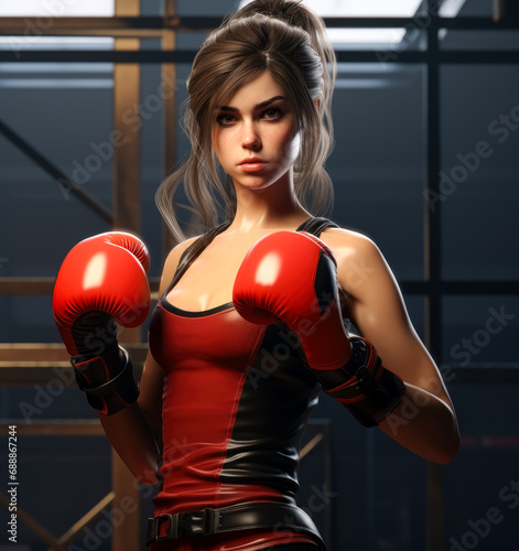 Sporty girl with boxing gloves in a gym. © Saulo Collado